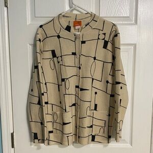 Hearts of Palm Tan and Black Abstract Button Front Cardigan Medium
